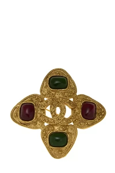 Chanel — Filigree & Multicolored Gripoix Medallion Pin — Jewelry — resale