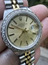 Rolex 18K Date Silver Stick Dial Diamond Bezel Jubilee Band Ref# 69173 2
