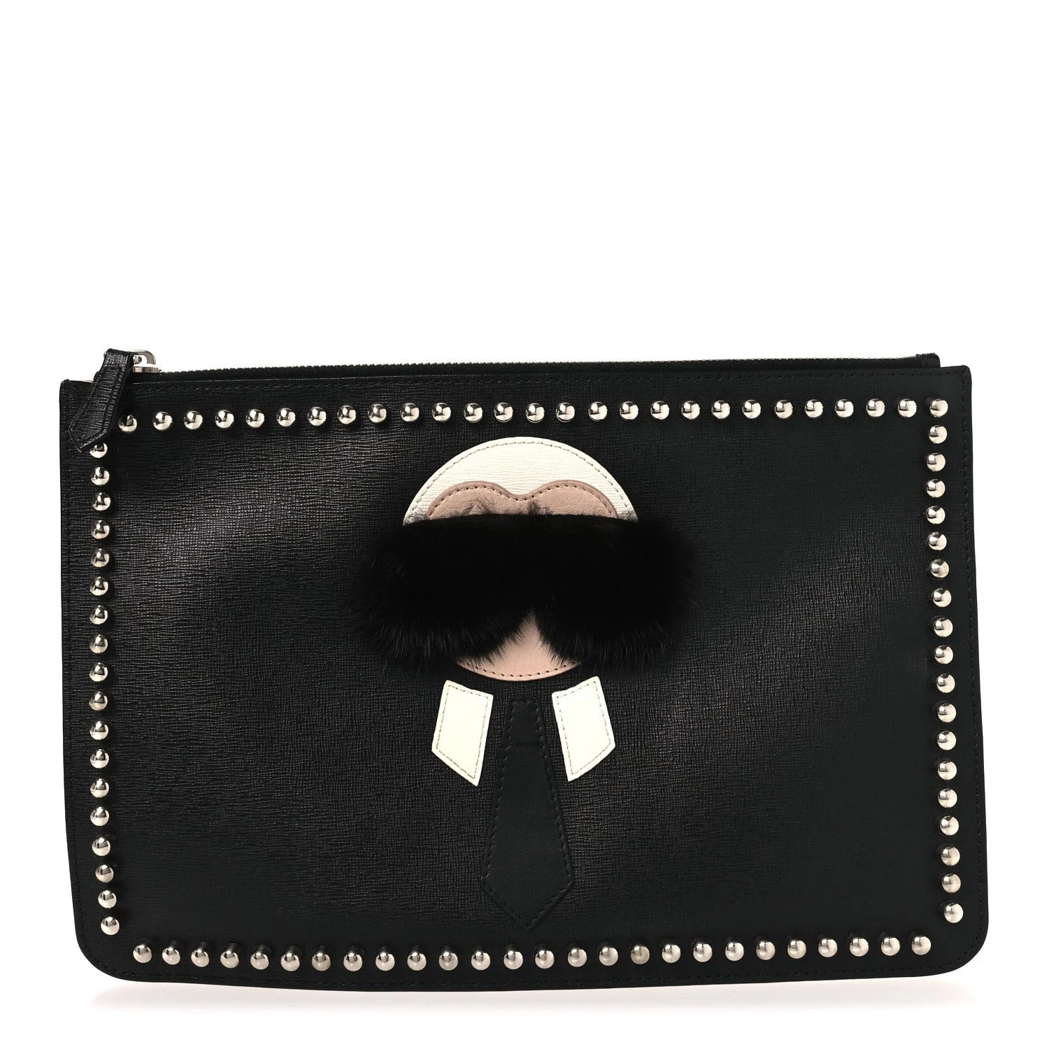 Fendi — Vitello Elite Mink Karlito Studded Pouch Plaster — Accessory — resale