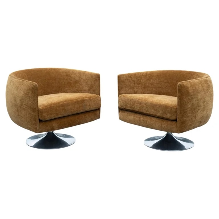 Adrian Pearsall, Craft Associates — Pair Adrian Pearsall Barrel Form Swivel , Fresh Blend & Tulip Bases — Furniture — resale