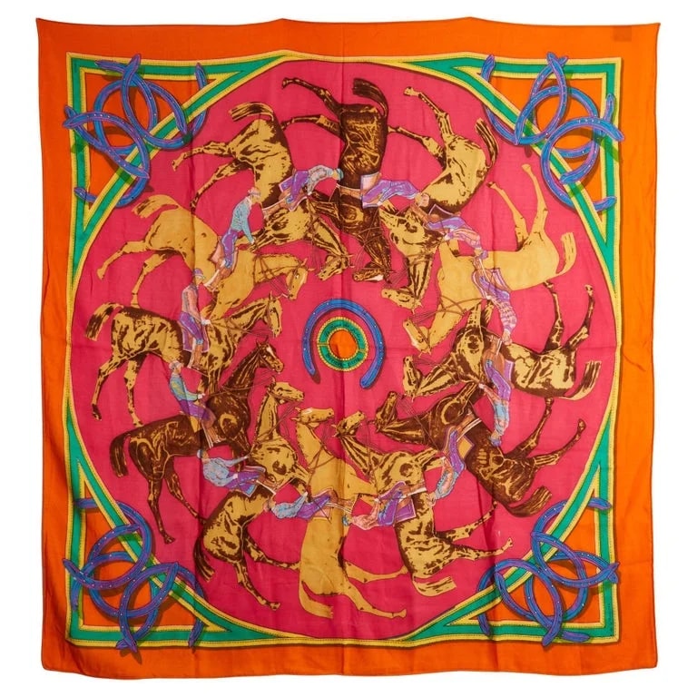 Francoise de la Perriere, Hermès — Hermès Carré 140 Ronde des Jockeys Scarf Shawl Carre Hermes — Accessory — resale