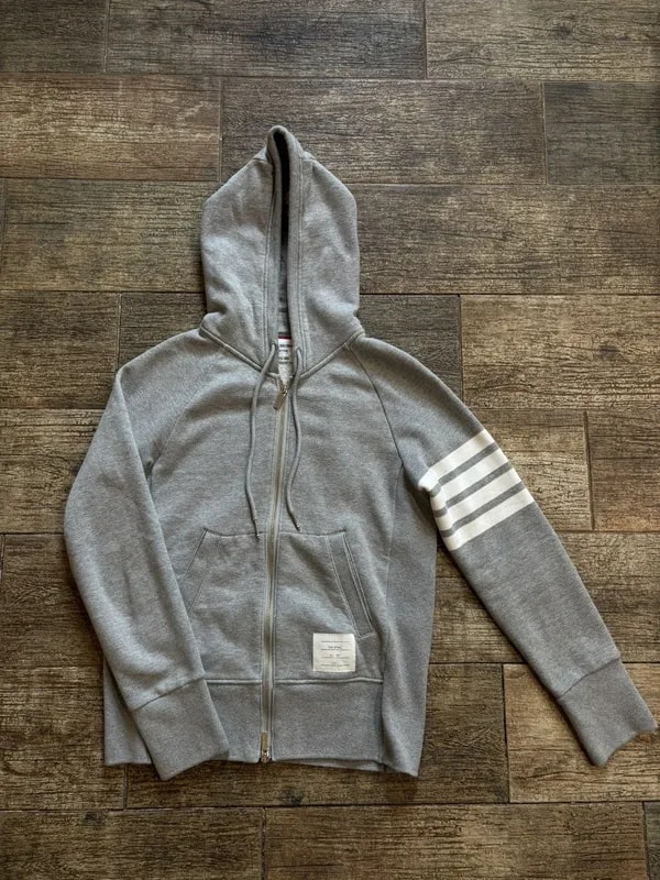 Grey 4 Bar Stripe Zip Hoodie — streetwear — deal