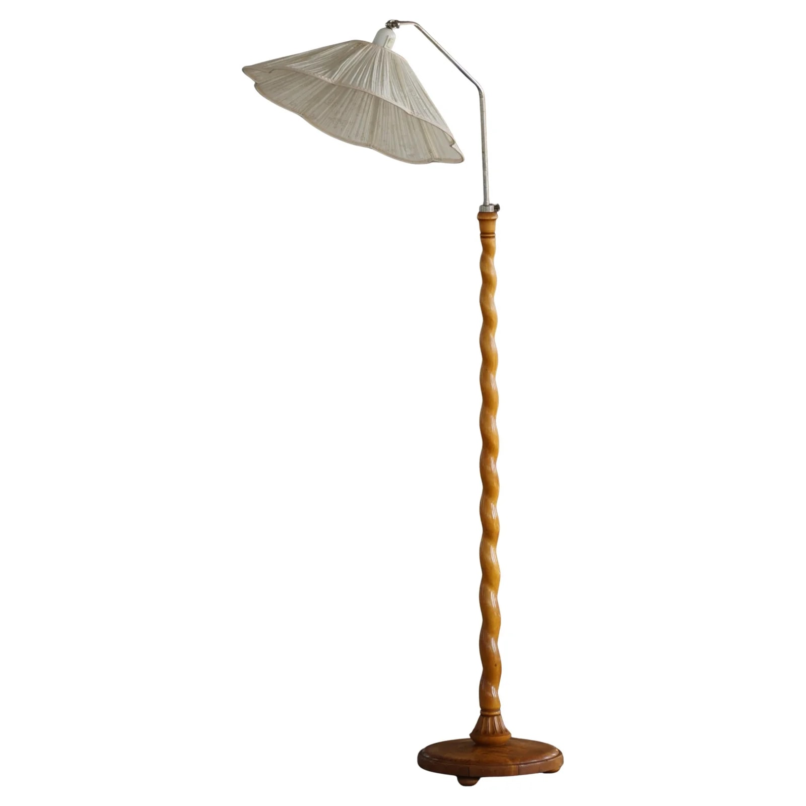 Swedish Floor Lamp with Turned Birch Base and Pleated Shade, Mid-20th Century — lighting — resale