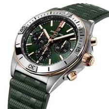 Breitling Chronomat B01 42mm Green Dial 18K Two-Tone Rubber Strap UB0134131L1S1 2