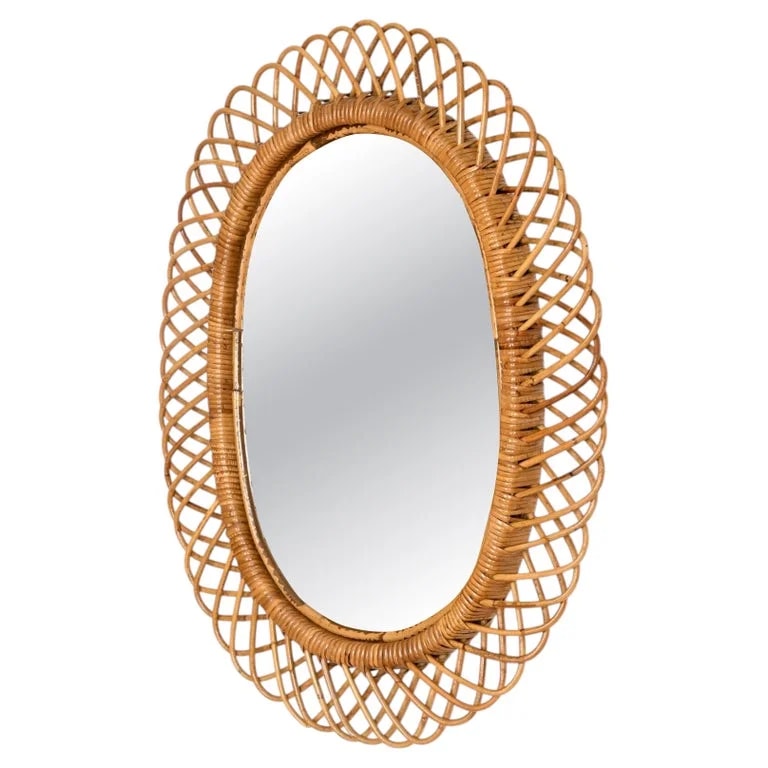 Franco Albini and Franca Helg — Franco Albini Large Oval Mirror in Bamboo, Rattan and Wicker, Italy, 1970s — decorative_object — resale