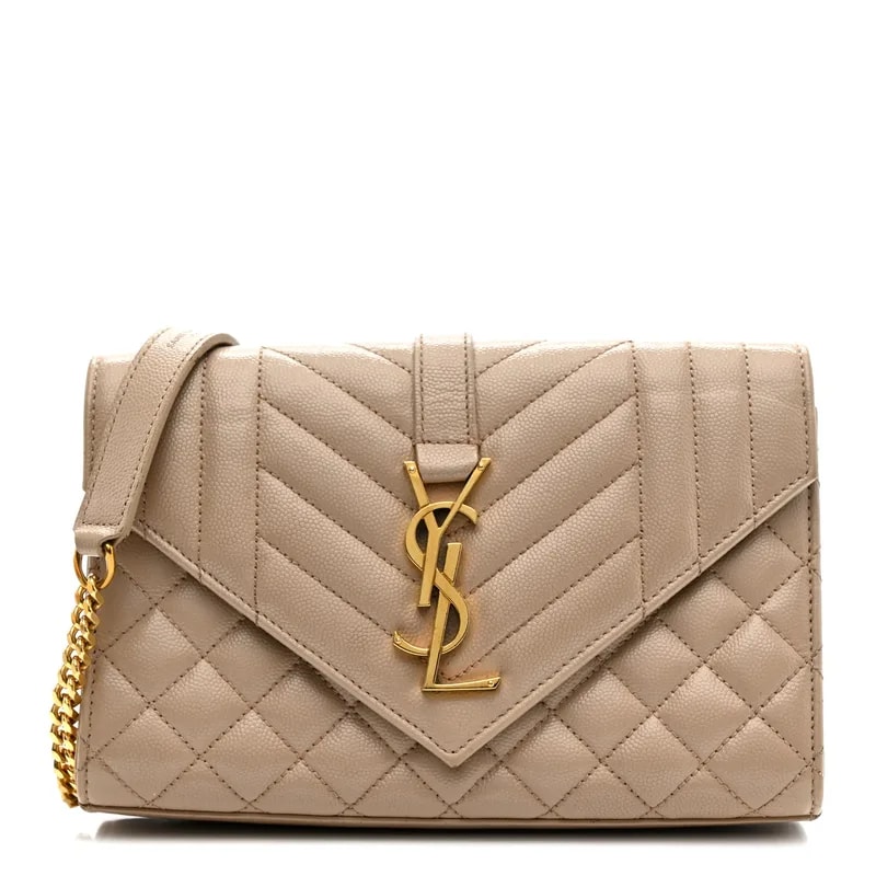 Saint Laurent — Grain de Poudre Textured Mixed Triquilt Small Monogram Satchel Dark — Handbag — resale