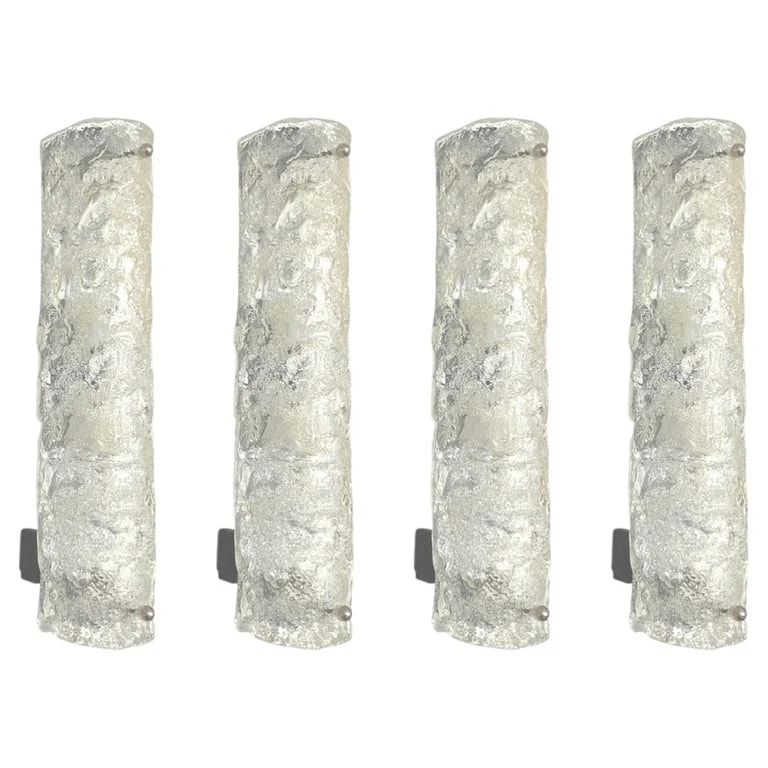 Egon Hillebrand — German Midcentury Set of Four Murano Ice- Wall Sconces By Hillebrand, 1970s — lighting — resale