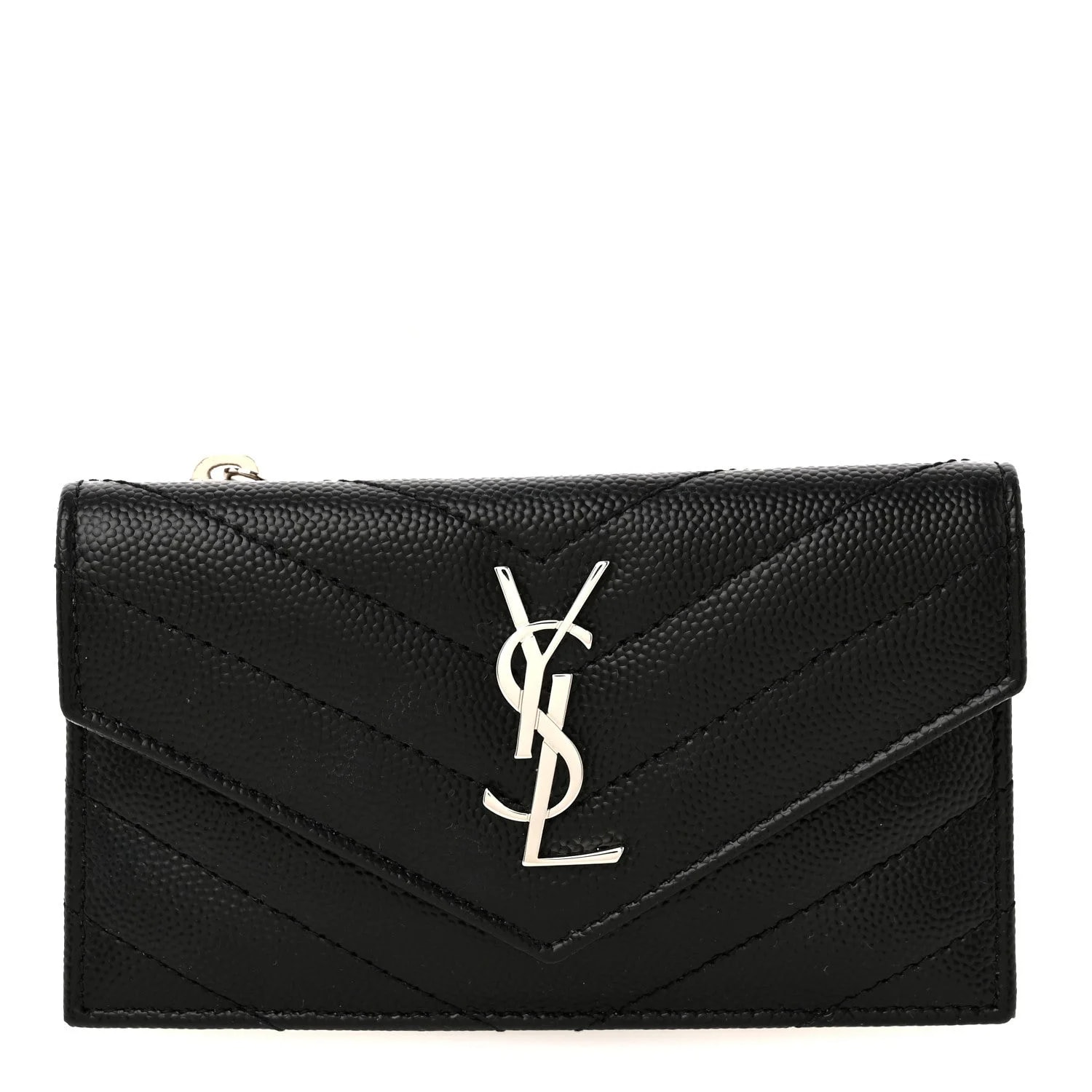 Saint Laurent — Grain de Poudre Chevron Compact Wallet — Accessory — resale
