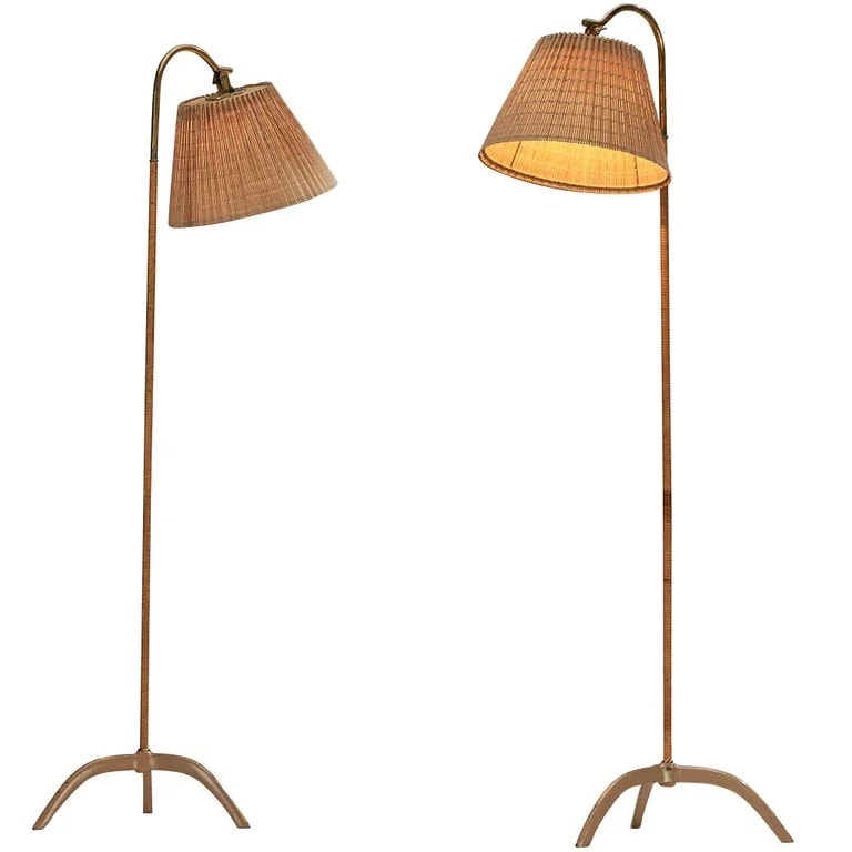 Paavo Tynell, Taito Oy — Paavo Tynell for Taito Oy '9609' Pair of Floor in Cane and — lighting — resale