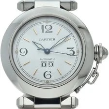 Cartier — Cartier Pasha C Big Date W31044M7 Stainless Steel mensWatch White — Watch — resale