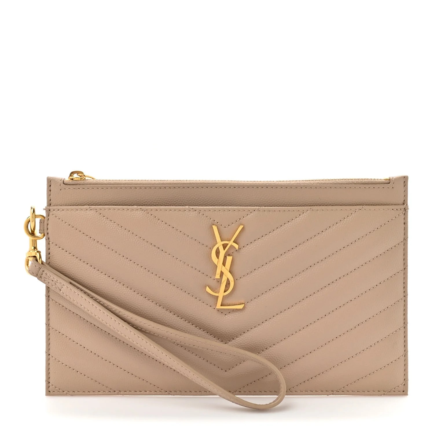 Saint Laurent — Grain de Poudre Chevron Large Bill Pouch Dark — Accessory — resale