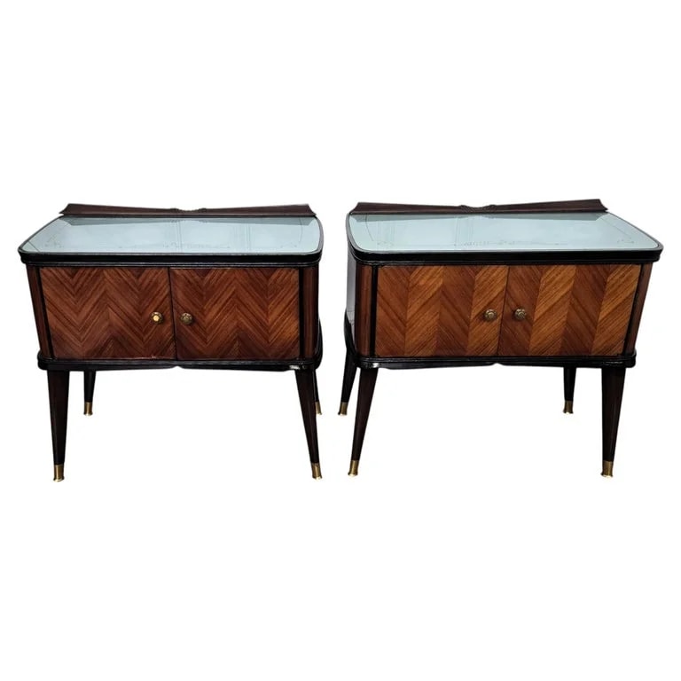 Pair of Mid-Century Italian Art Deco Nightstands Bedside Top — Furniture — resale