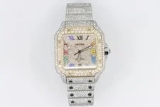 Cartier Santos WSSA0018 Custom Rainbow Roman Pave Diamond Dial Bezel & Band 2