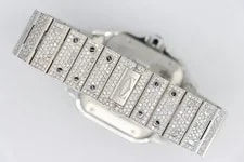 Cartier Santos WSSA0018 Custom Rainbow Roman Pave Diamond Dial Bezel & Band 4