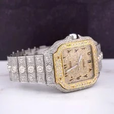 Cartier 40mm Santos Large 2-Tone Roman Iced 20ct Diamonds Solitaire 3