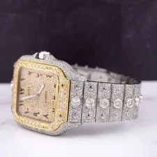 Cartier 40mm Santos Large 2-Tone Roman Iced 20ct Diamonds Solitaire 4