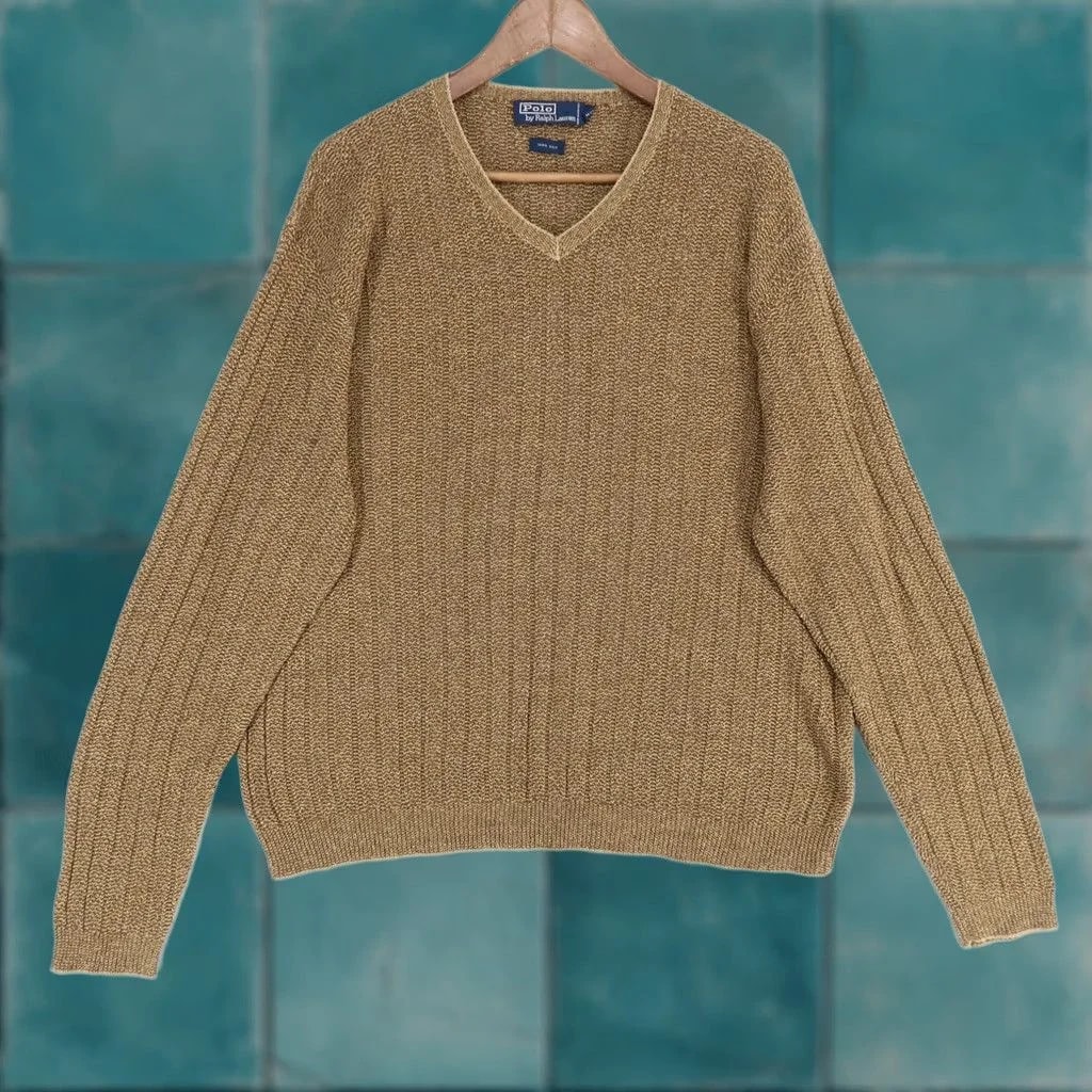 Polo Ralph Lauren — Polo Ralph Lauren Sweater XL 100% V-Neck Pullover Ribbed Long Sleeve Solid Logo Open- Pullover Knitwear Regular Fit Casual Winter Fall Spring Bodys — streetwear — resale