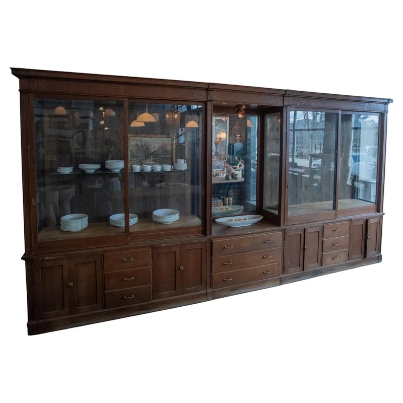 19th Century Oak American Apothecary Showcase Cabinet — Furniture — resale