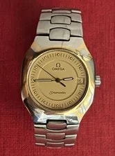 Omega — Omega Seamaster Polaris Date Quartz Gold Dial Silver Band From Japan — Watch — resale