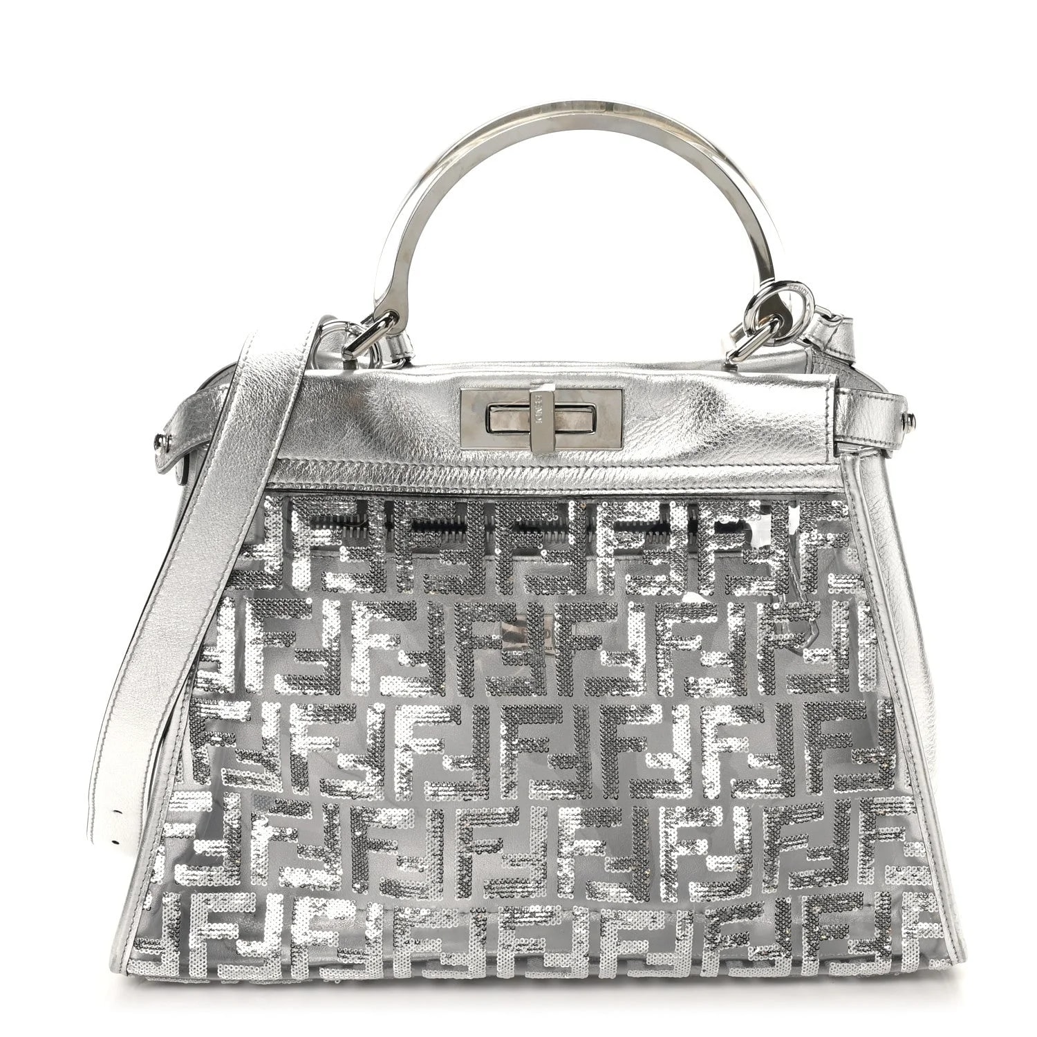 Fendi — Vitello Catalan Mirror Sequin Medium Peekaboo Iconic Satchel Argento — Handbag — resale