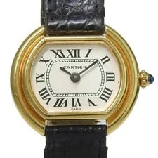 Cartier — Cartier K18 K18Yellow Gold / Leather 26mm White Dial Mechanical (Manual) #NW044 — Watch — resale