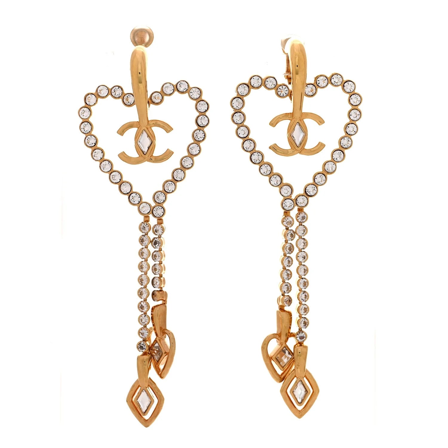 Chanel — Metal CC Heart Chain Drop Clip on — Jewelry — resale