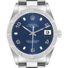 Rolex — Rolex Date Steel Blue Dial Engine Turned Bezel 15210 — Watch — resale