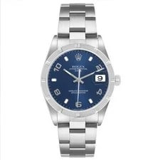 Rolex Date Steel Blue Dial Engine Turned Bezel 15210 2