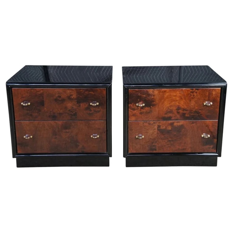 Henredon — Henredon Scene III Art Deco Burl Nightstands Bedside — Furniture — resale
