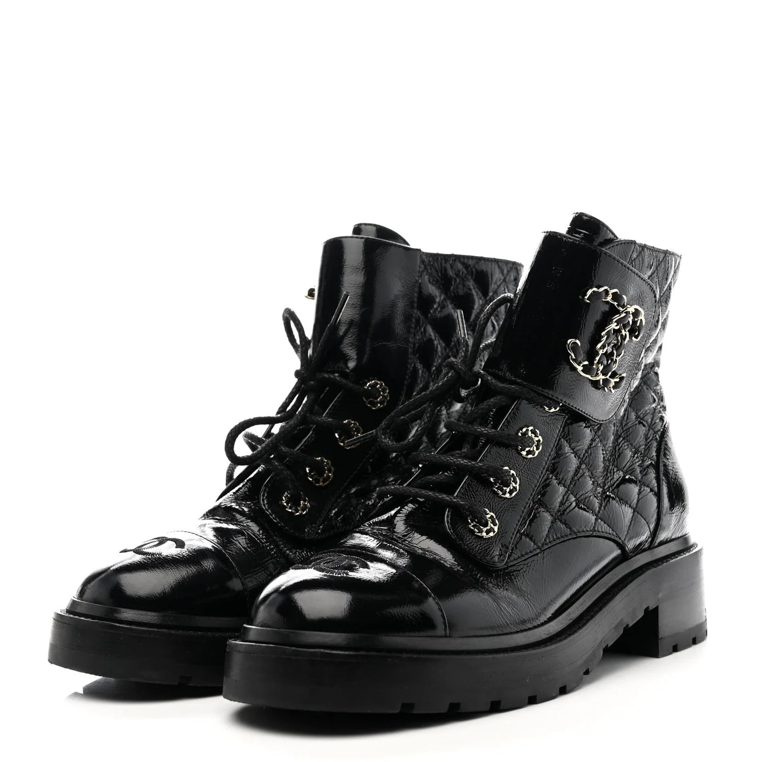 Shiny Lace Up Combat 38.5 3