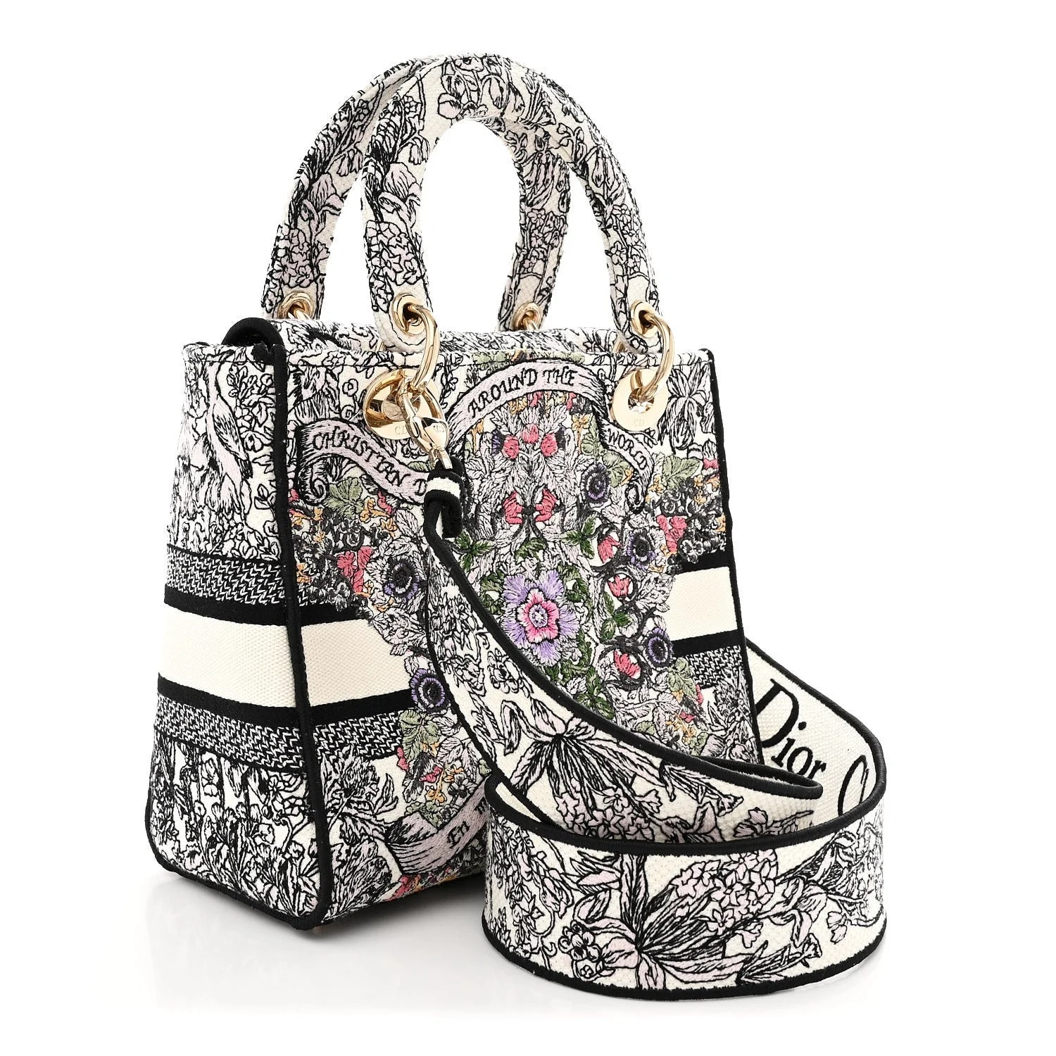 Around the World Embroidered Medium Lady D-Lite 3