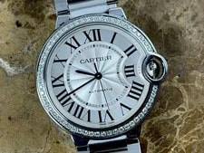 Cartier — Cartier Ballon Bleu de 36mm Automatic Factory Diamonds Silver Box Papers — Watch — resale