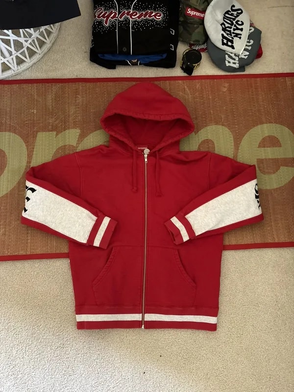 Supreme — Supreme Old English Striped Zip Up Hoodie — streetwear — resale