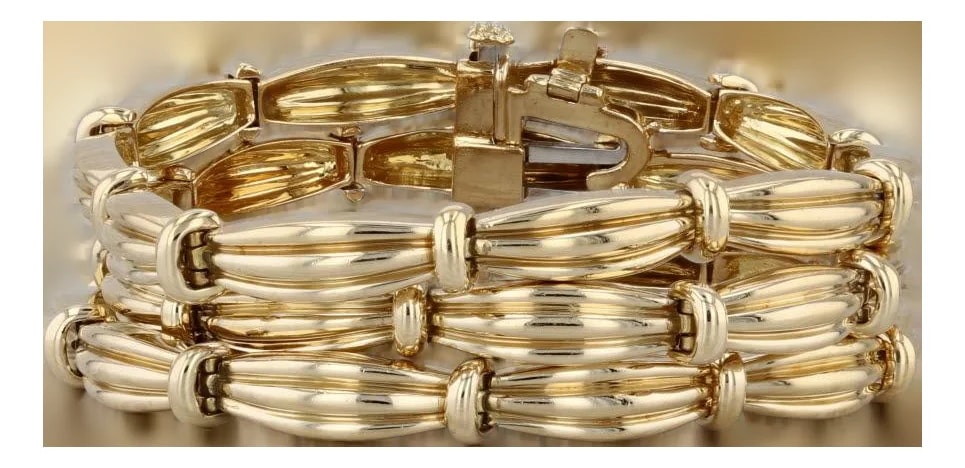 Tiffany and Co. — Tiffany 3-Row 18k Yellow Gold W/ Box Magazine 7" 18mm — Jewelry — resale