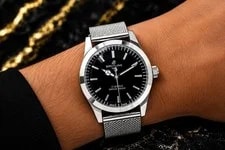 Breitling — 1980's Breitling 1884 Black Dial, Silver Band, Silver & White Hands, Fixed Bezel — Watch — resale