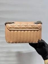 Auth Gucci GG Marmont Small Nude Geometric Chain Crossbody 4