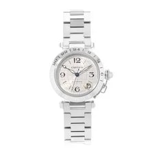 Cartier Pasha C W31029M7 2377 35mm Silver Arabic Dial Steel GMT 2000 2