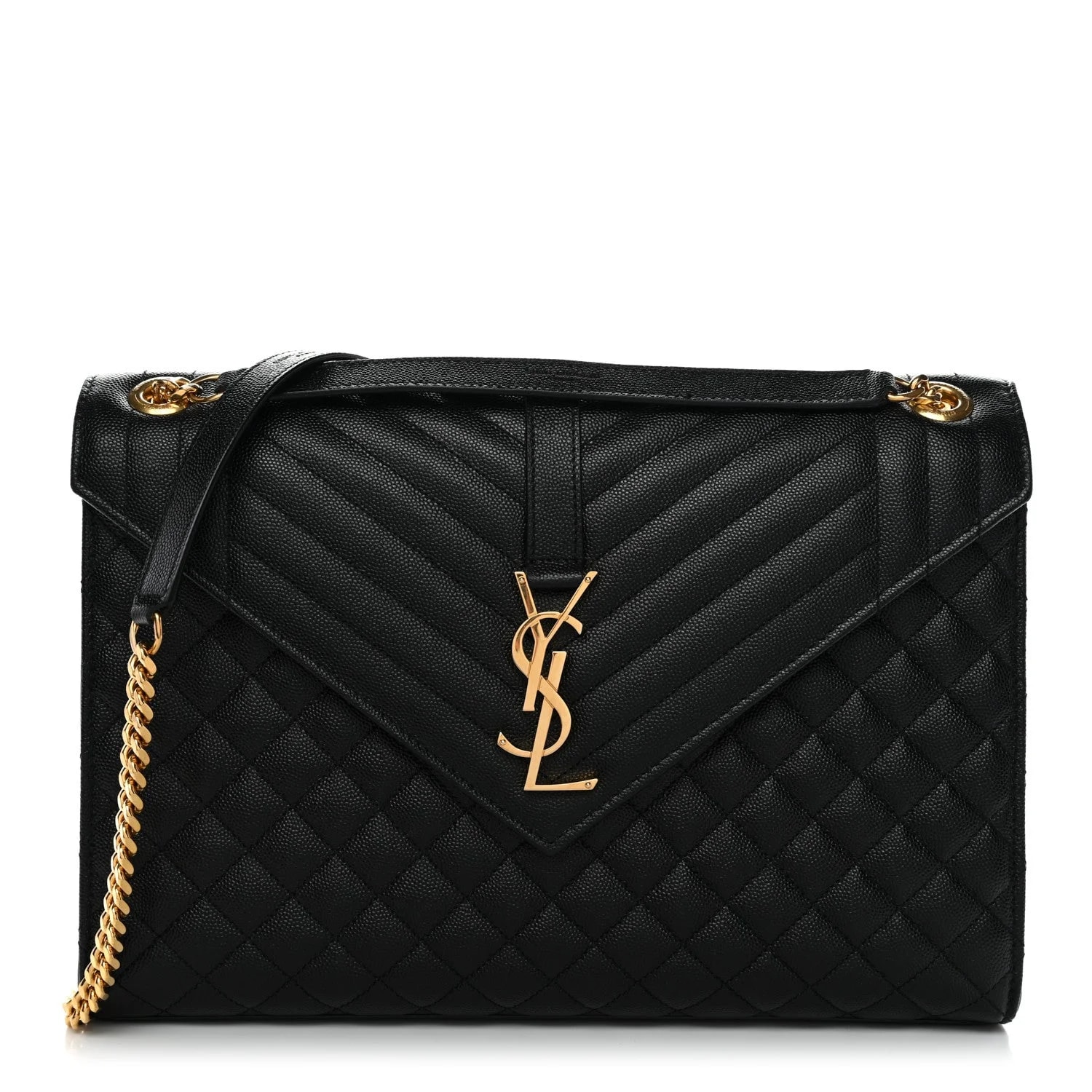 Saint Laurent — Grain de Poudre Textured Mixed Large Triquilt Satchel — Handbag — resale