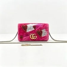 Gucci — Auth Gucci GG Marmont Heart Sequin Embellished Flap Chain Wallet — Handbag — resale