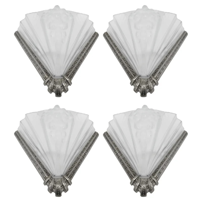 Set of 4 Art Deco Wall Sconces by Henry Petitot, Bronze & Frosted Glass — lighting — resale