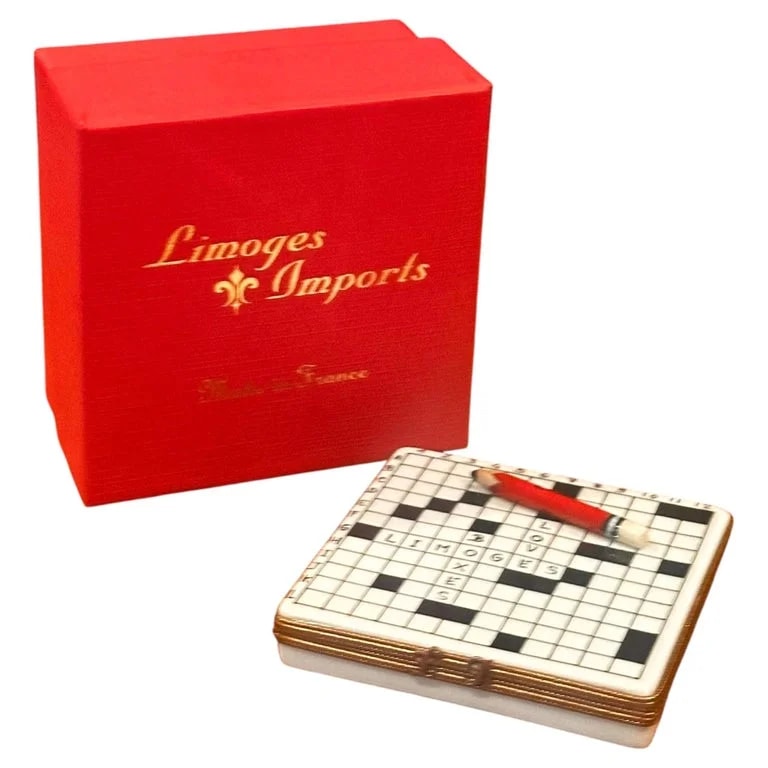Limoges — Porcelain Peint A la Main Crossword Puzzle Trinket Box By Limoges W/ Box — Accessory — resale
