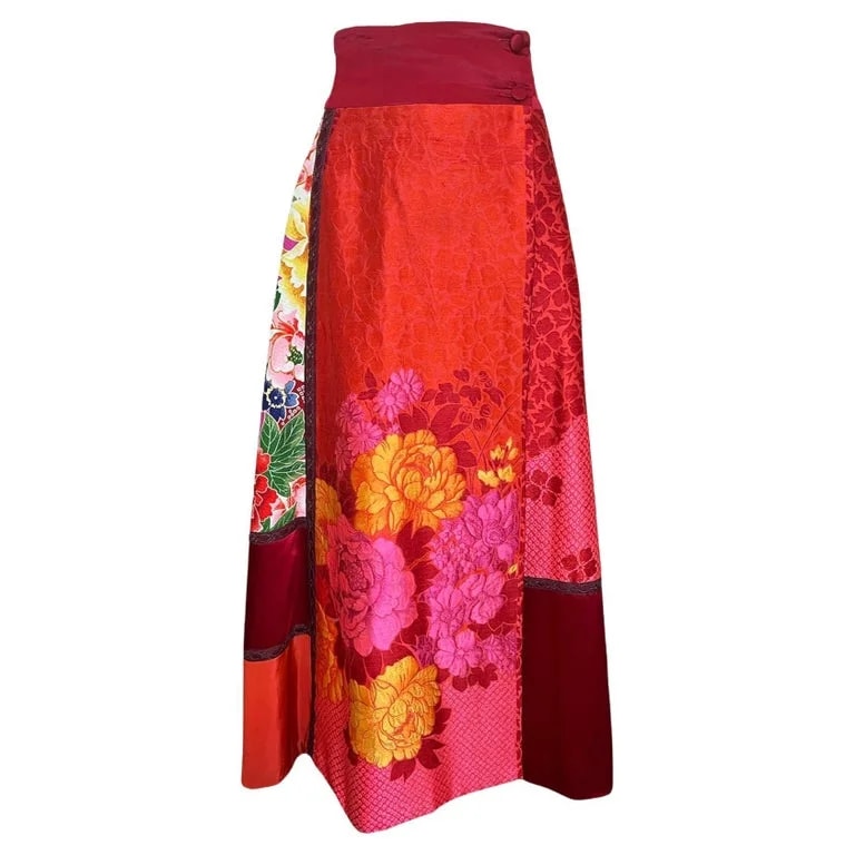 Kenzo — Kenzo Japanese Kimono Inspired Floral Patchwork Maxi Skirt, 2000s — Clothing — resale