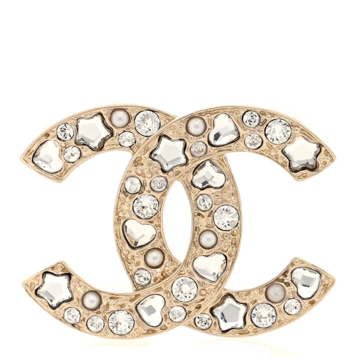 Chanel — Metal Hearts Stars CC Brooch — Accessory — resale