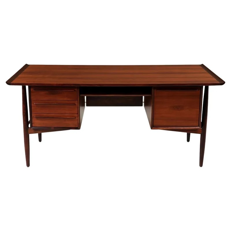 Expertly Restored Danish Modern Executive Sculpted Rosewood Desk by HP Hansen — Furniture — resale