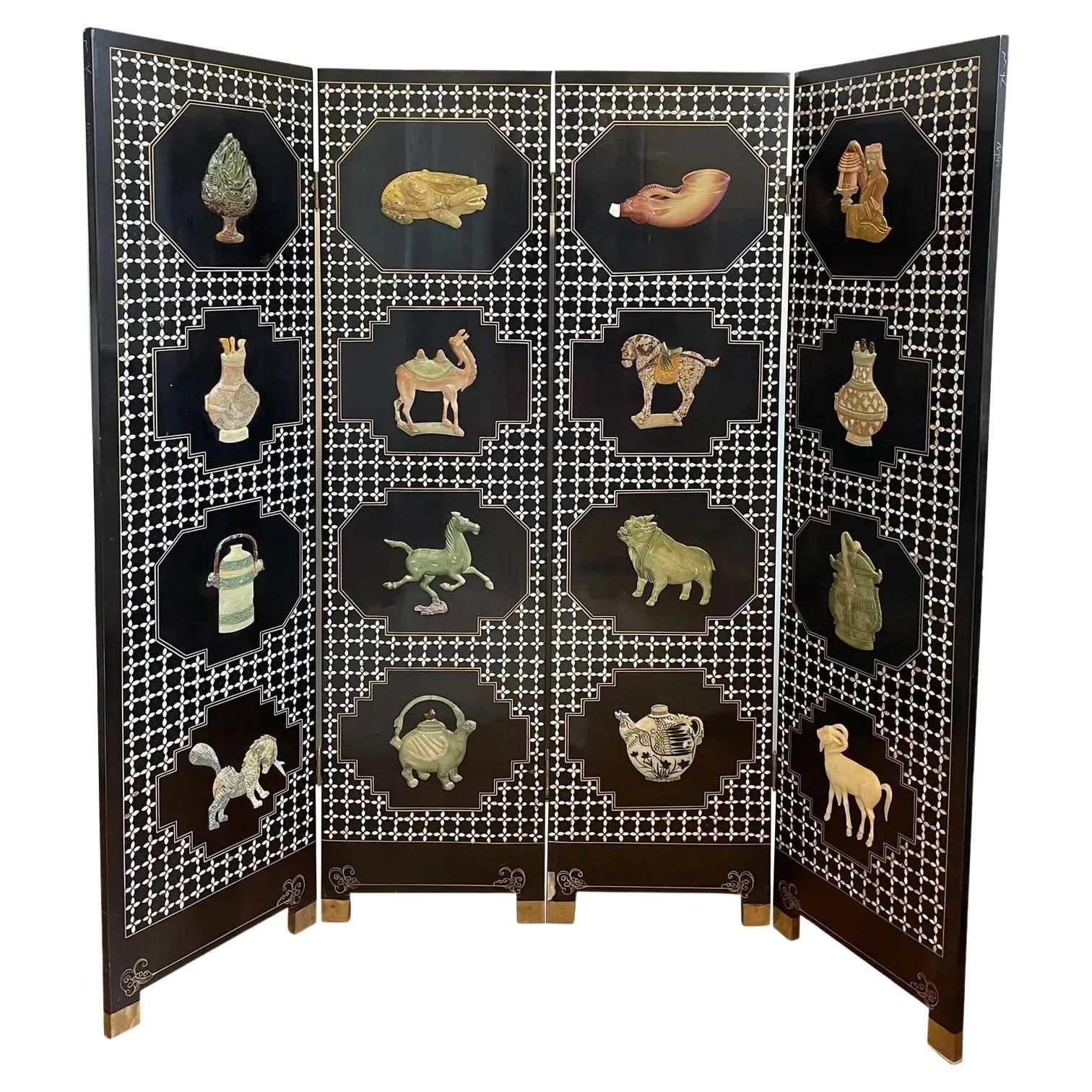 1960s Asian Motif 4 Panel Room Divider Screen — Furniture — resale