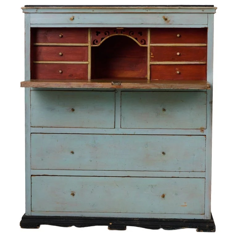 Antique Folk Art Secretary From Northern Sweden With Original Paint — Furniture — resale