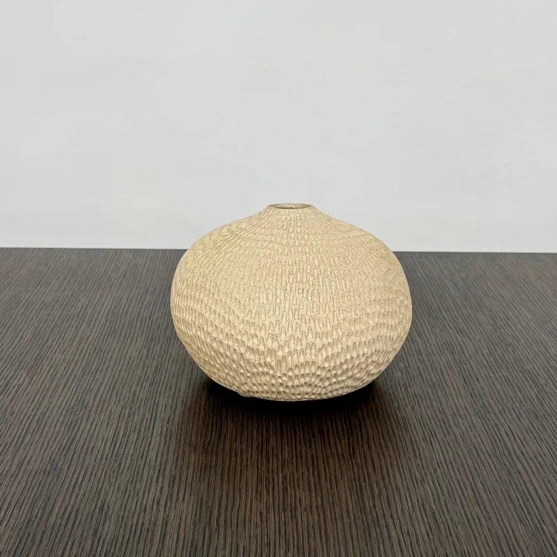 Sofi Ceramic Pleated Light Clay Vase 2 3