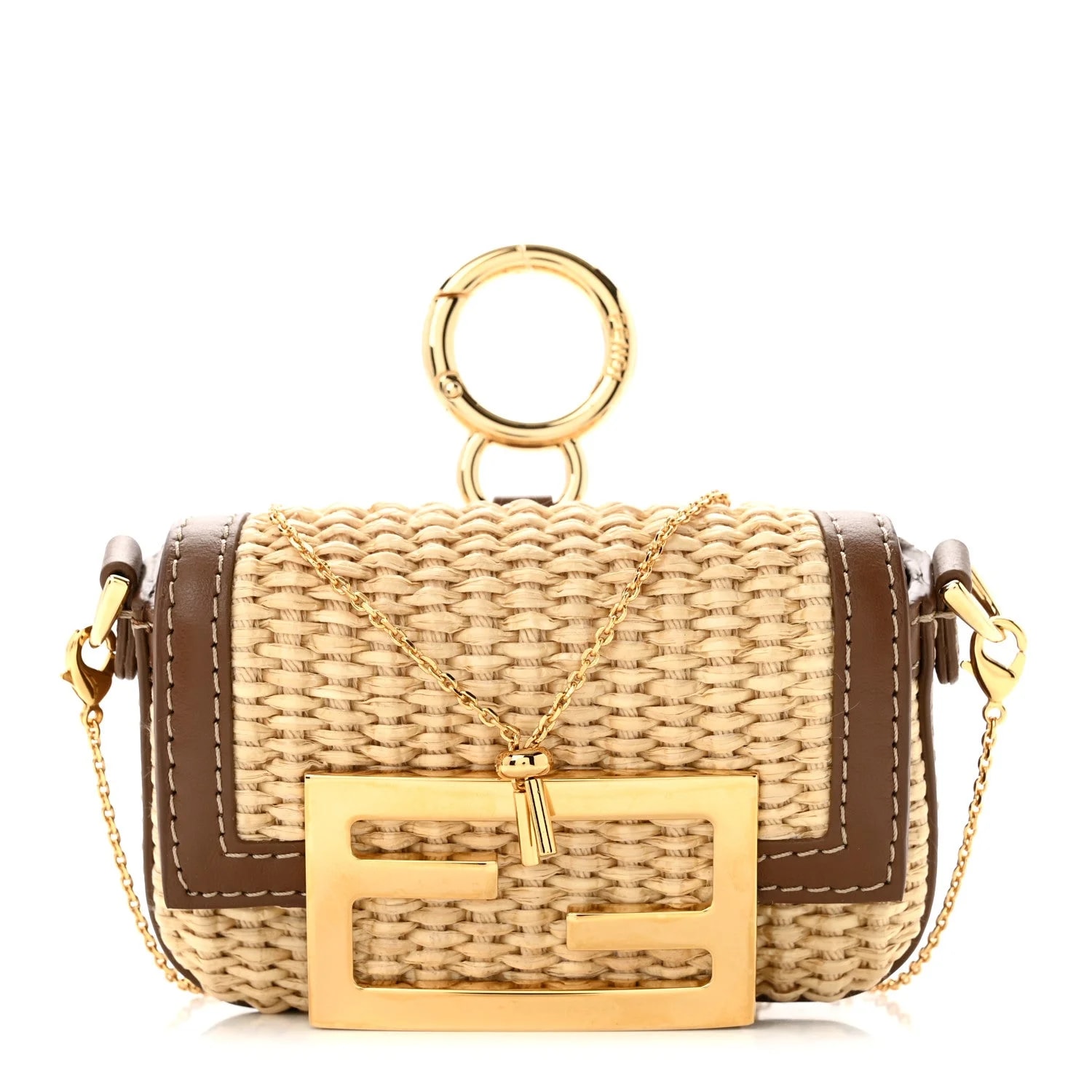 Fendi — Macrame Crochet Vitello Grace Nano Maxi Buckle Baguette Charm Gianduia — Handbag — resale