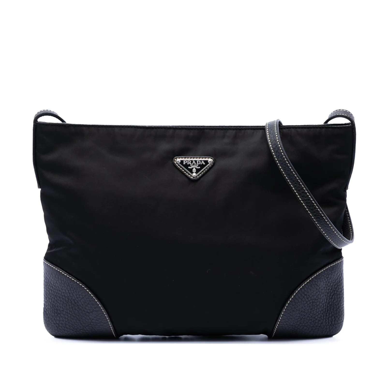 Prada — Vitello Daino Trimmed Zip Top Crossbody — Handbag — resale