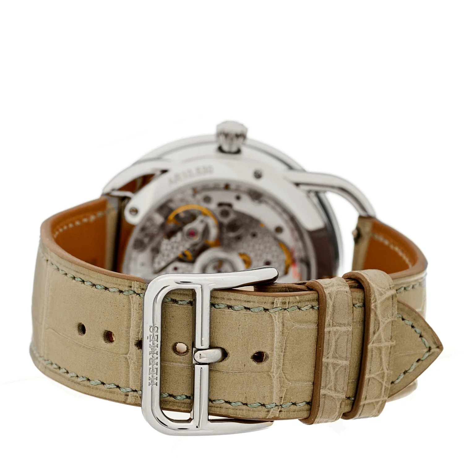 Stainless Steel Alligator Diamond Bezel Mother of Pearl 38mm Arceau le Temps Voyageur Automatic Gris Perle 3